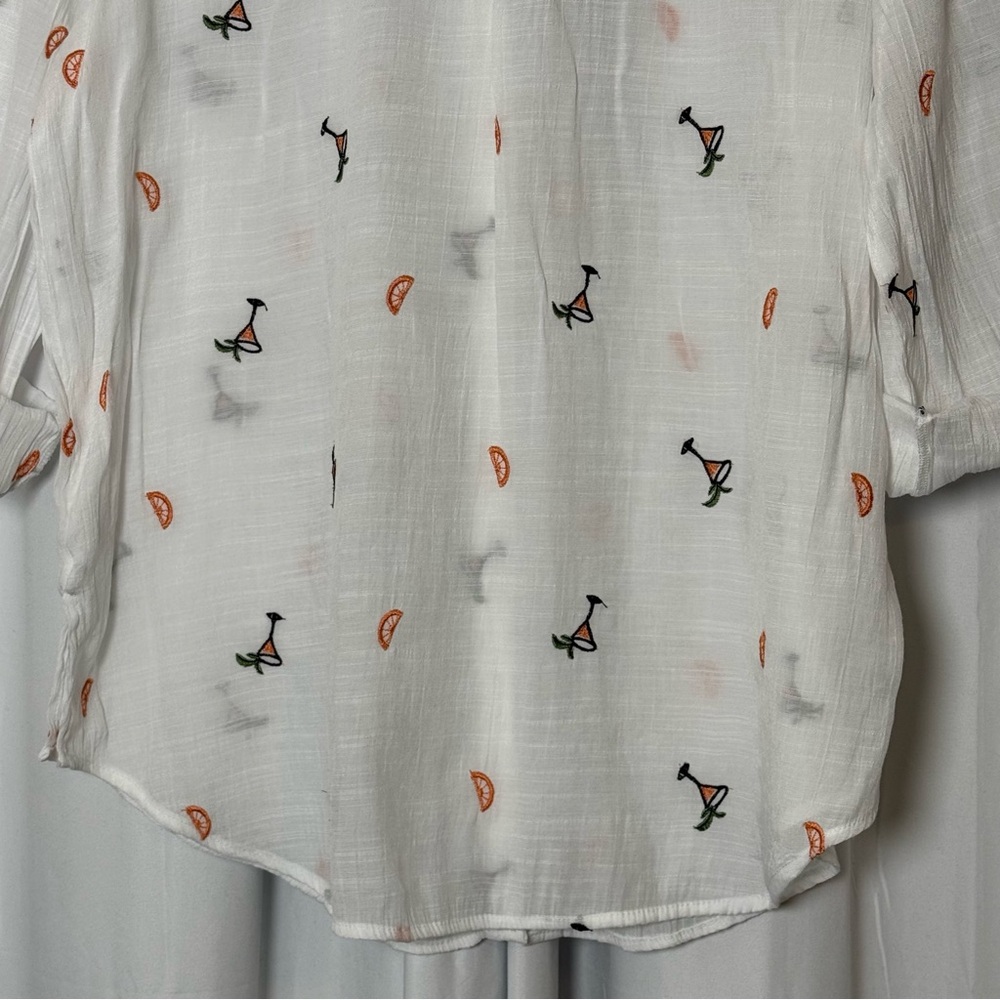 Fig + Flower Novelty Cocktail Embroidered Button Front Shirt Large - Picture 11 of 13